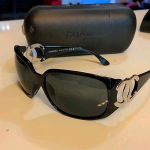 Chanel black sunglasses with silver hardware